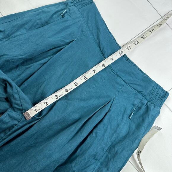 Athleta Pants Womens 2 Teal Playa Linen Wide Leg Crop Slit Relaxed Casual Resort - Picture 10 of 13